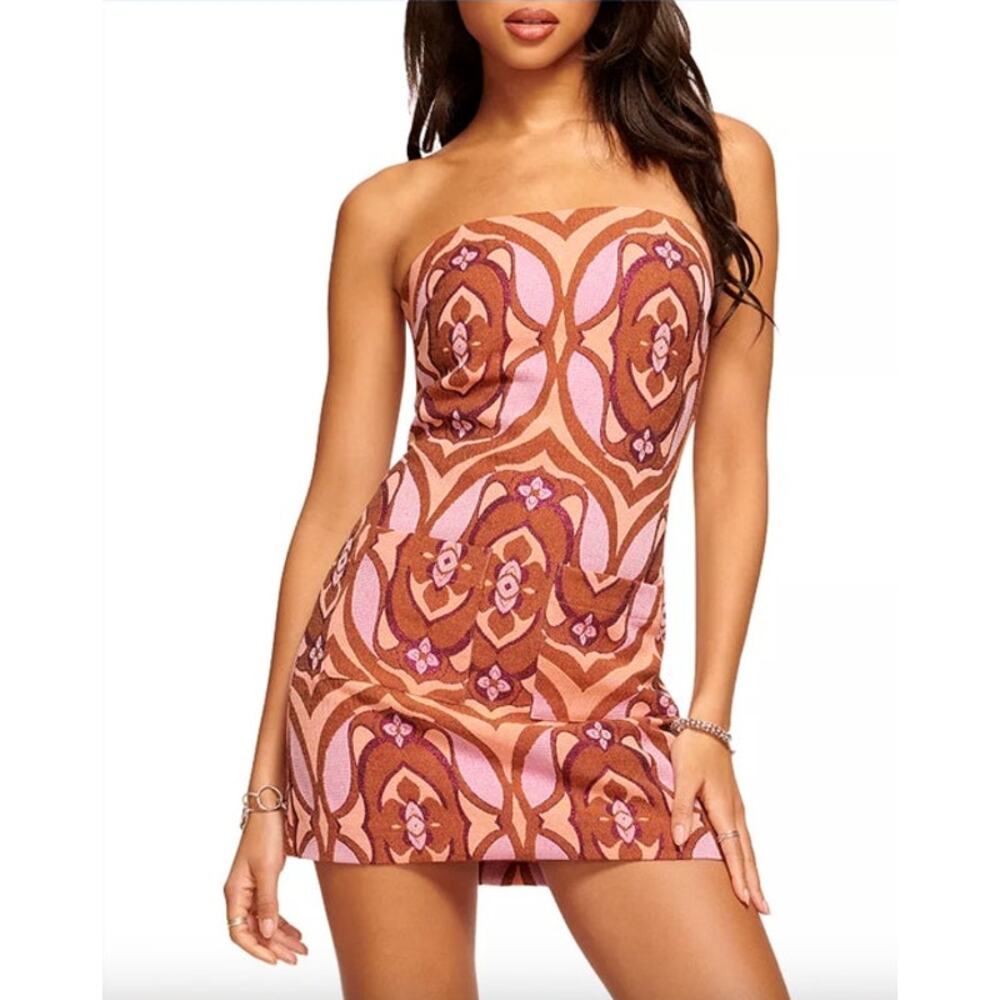 RAMY BROOK Dress NEW Size 14 Eloise Printed Mini $425 Pink Coral Strapless